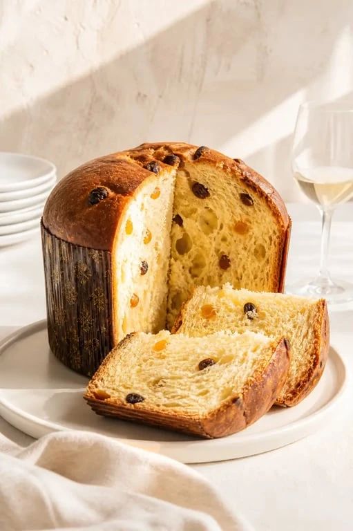 Recette panettone maison doré et moelleux, avec mie filante et fruits confits visibles