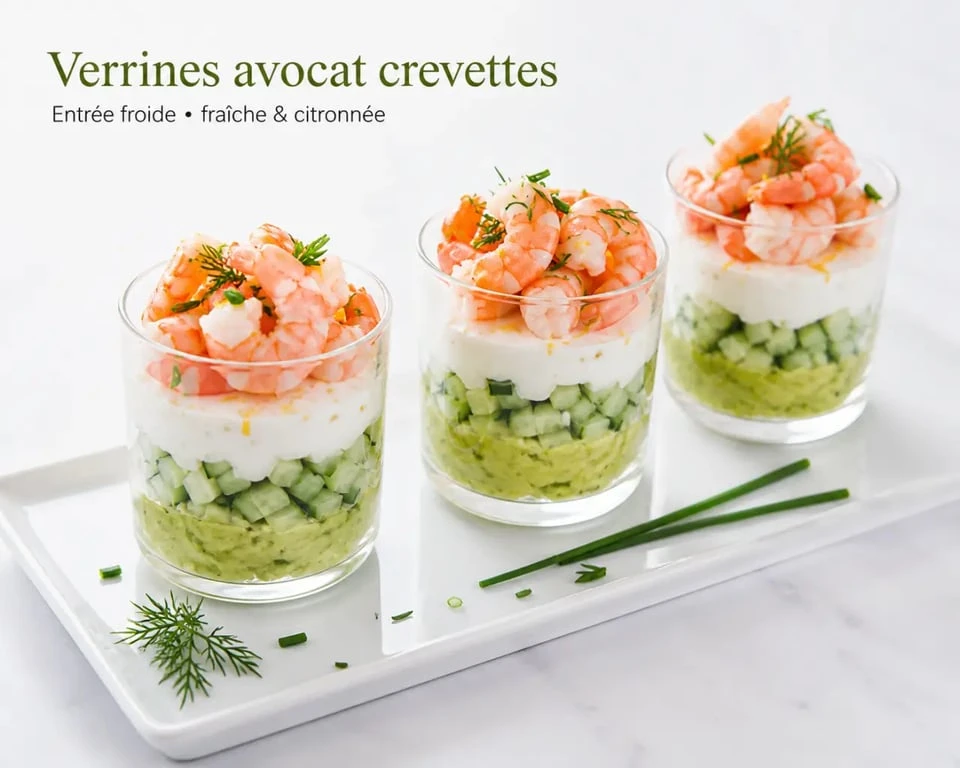 Entrée simple et bluffante froide en verrines avocat, crevettes et fromage frais