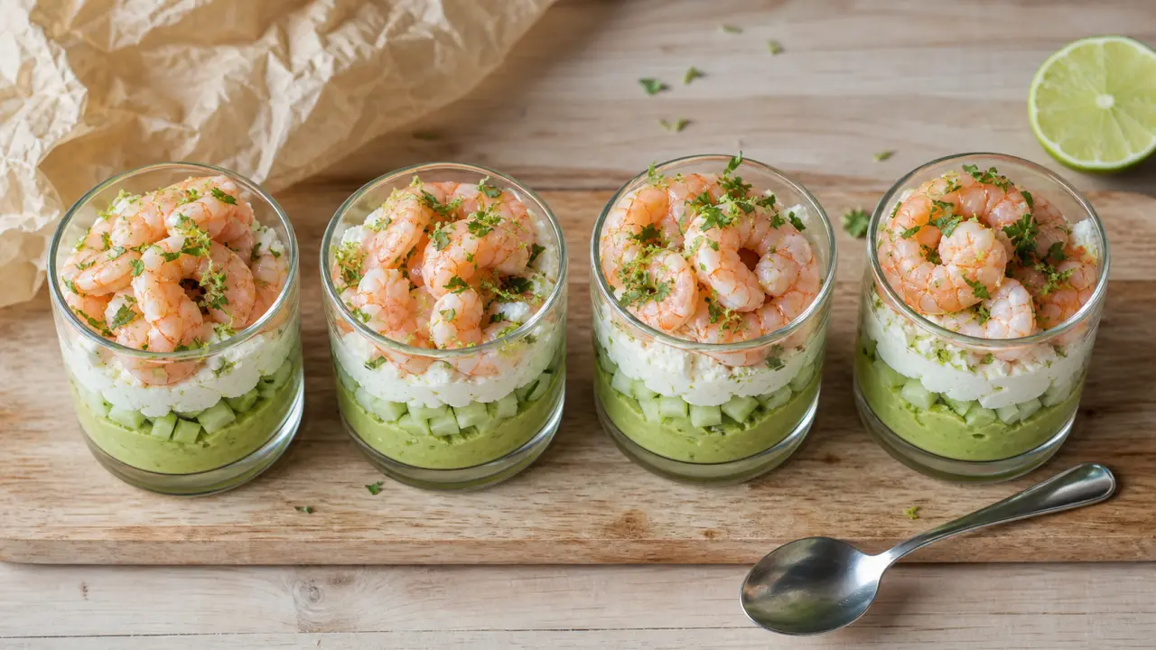 Entrée simple et bluffante froide : verrines avocat crevettes, concombre et citron vert