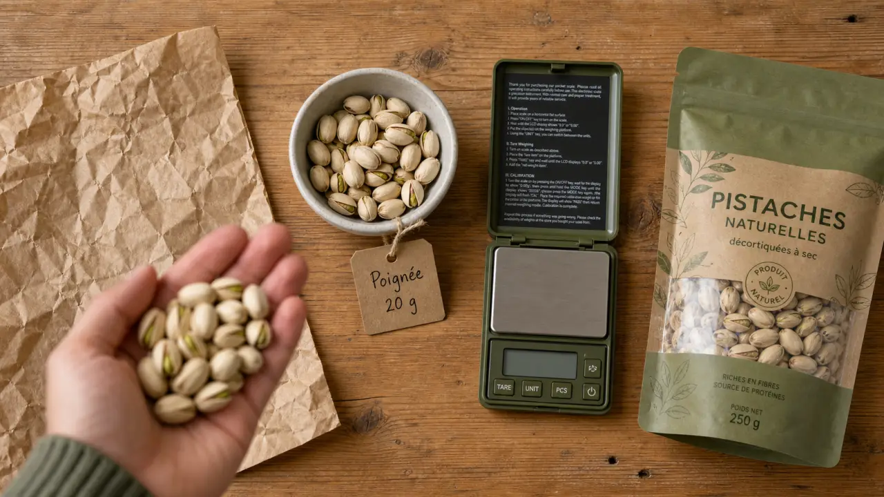 Les pistaches font elles grossir ? Portion de pistaches non salées 20 g