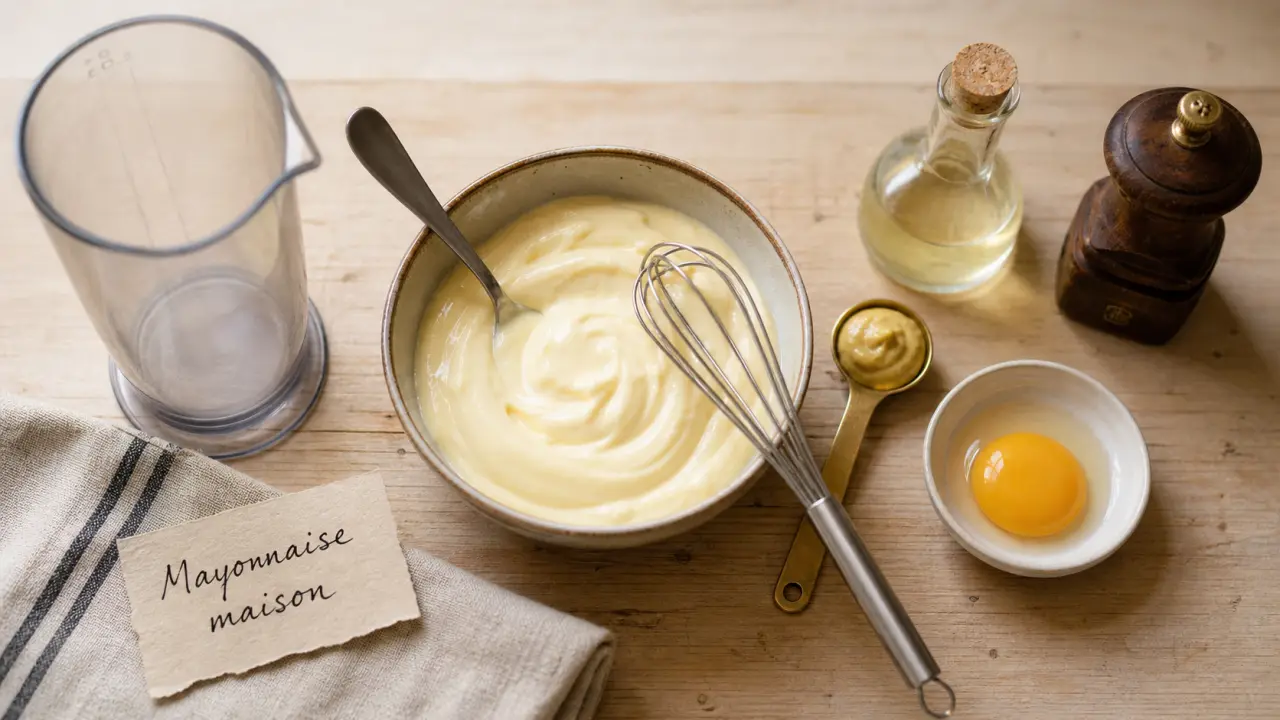 Mayonnaise maison avec pied mélangeur, œuf et huile, prête en 28 secondes