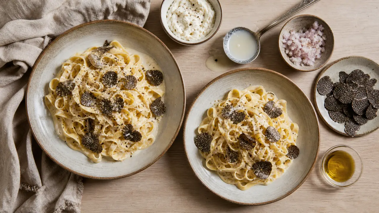 Pate a la truffe, crème fondante et huile de truffe