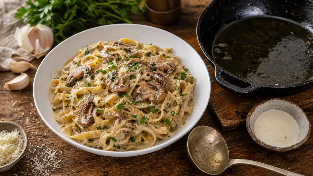 Pâtes aux champignons crémeuses avec ail et persil