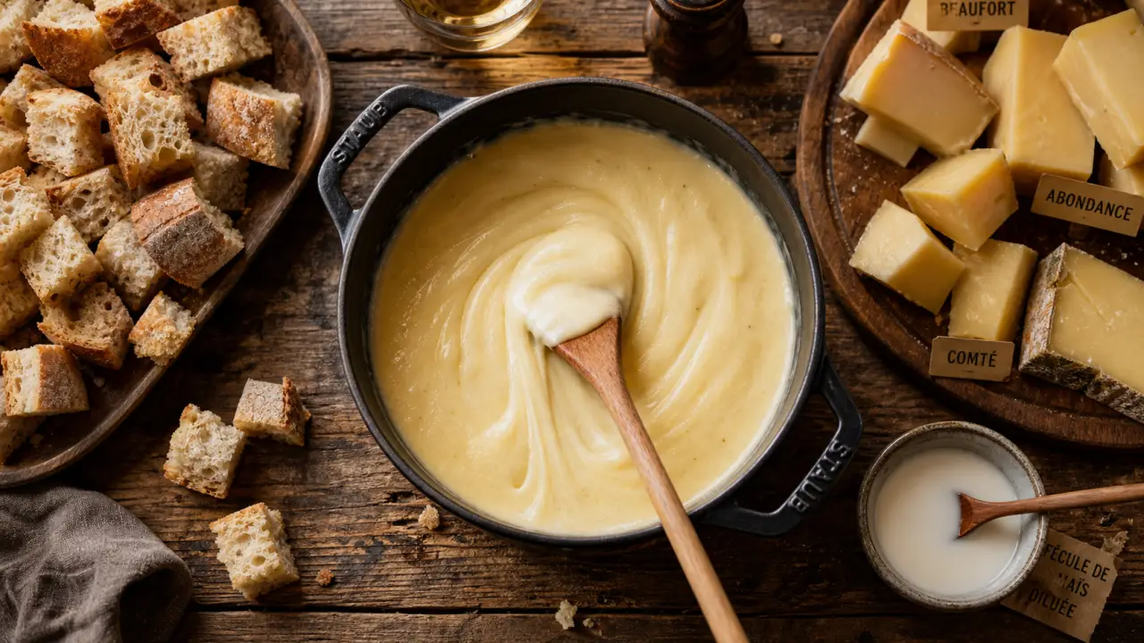 Recette fondue savoyarde avec Beaufort Abondance Comté et feu doux