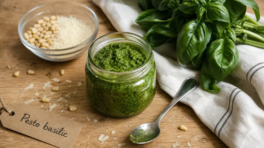 Pesto basilic maison : la recette rapide avec 4 cuillères d’huile et une texture onctueuse