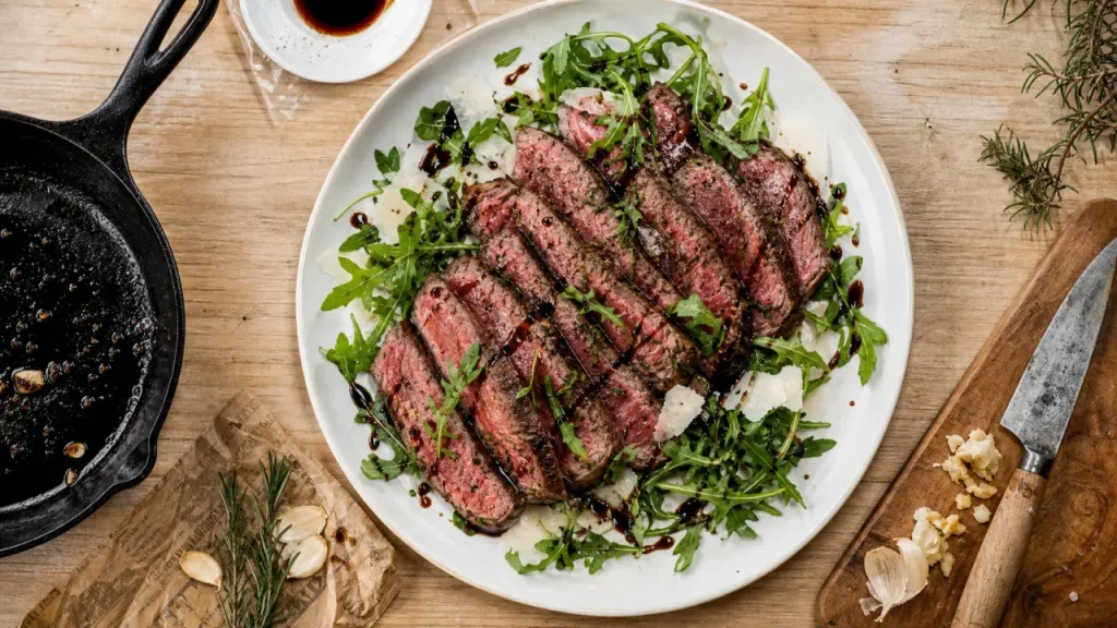 Tagliata de bœuf réussie : cuisson courte, roquette et parmesan à l’italienne
