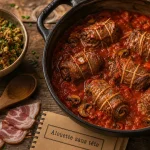 Alouette sans tête recette italienne : bœuf roulé et sauce tomate en cocotte