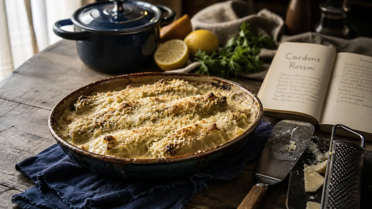 Cardon recette italienne : cardons à la Rossini, béchamel et Parmigiano