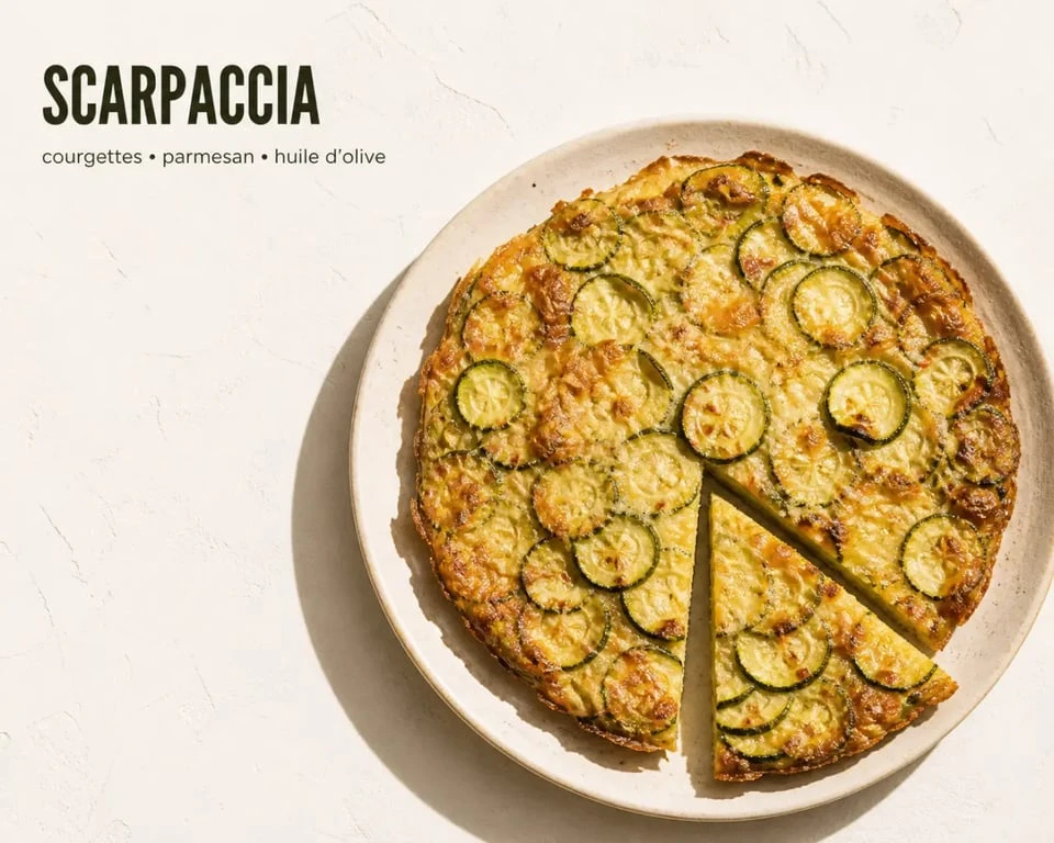 Scarpaccia de courgettes recette italienne dorée et croustillante sur assiette rustique
