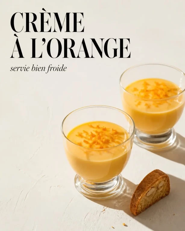 Crème à l'orange recette italienne servie en verrines, lisse et parfumée