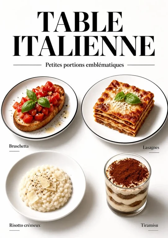 Recettes italiennes : sélection de plats emblématiques sur une table conviviale
