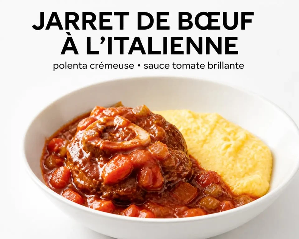 Jarret de boeuf recette italienne servi avec sauce tomate et polenta crémeuse