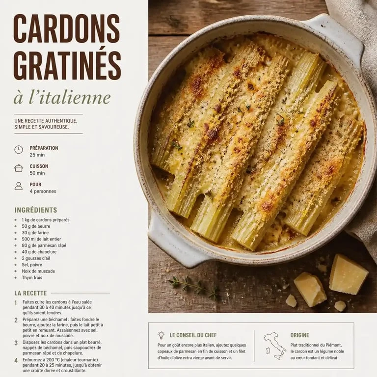 Recette de cardons gratinés à l'italienne, plat traditionnel italien