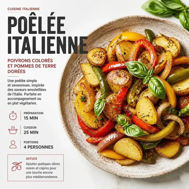 Recette italienne de poivrons et pommes de terre sautés dans une assiette