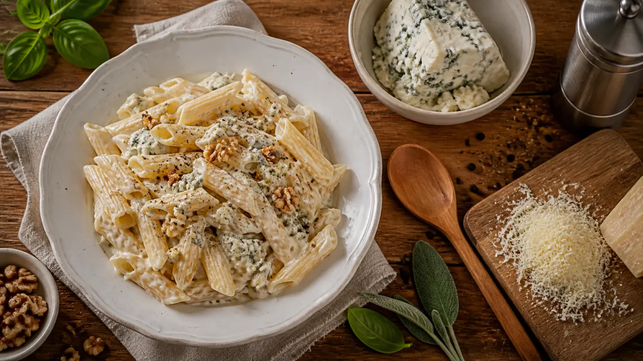 Pâtes au gorgonzola recette italienne crémeuse, penne al dente