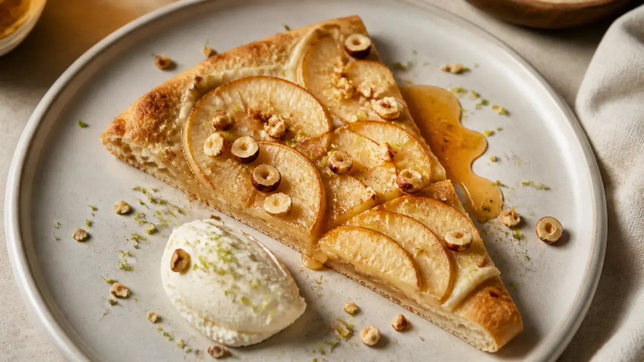 Pizza sucrée italienne au mascarpone et pommes caramélisées
