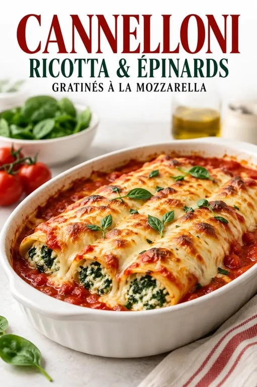 Cannelloni ricotta épinard recette italienne gratinée avec sauce tomate et béchamel
