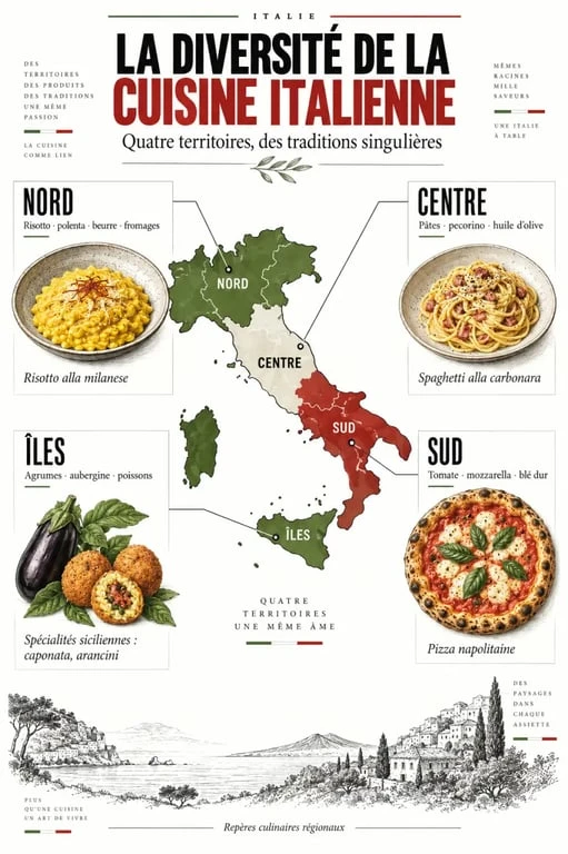 Infographie sur les régions et spécialités de la cuisine italienne