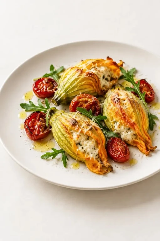 Recette italienne de fleurs de courgette farcies à la ricotta et au parmesan au four