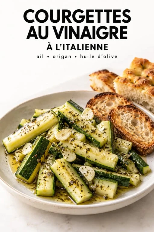 Recette de courgette au vinaigre italienne servie en antipasti avec huile d'olive