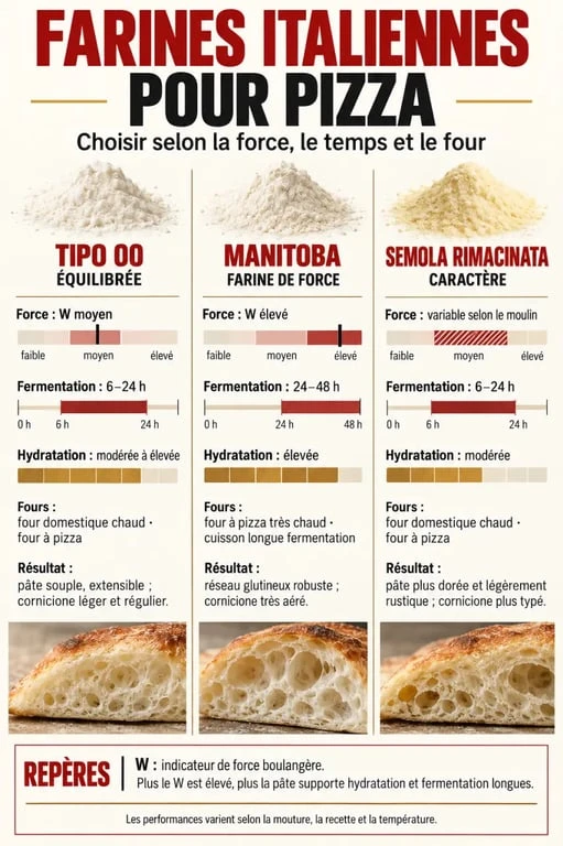 Farine italienne pizza : comparaison Tipo 00, Manitoba et semola selon la fermentation