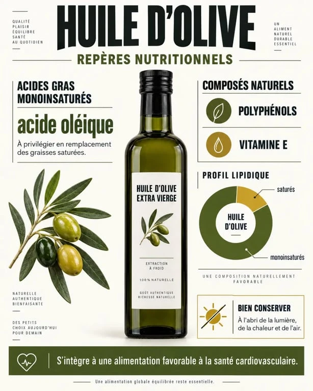 Les bienfaits de l’huile d’olive : composition, polyphénols, vitamine E et santé cardiovasculaire