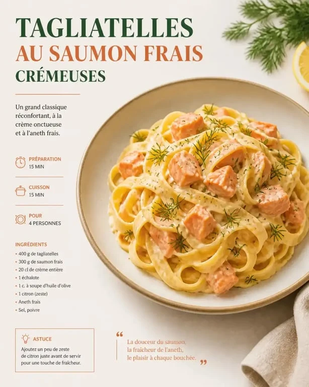 Tagliatelle au saumon frais recette italienne servie dans une assiette creuse