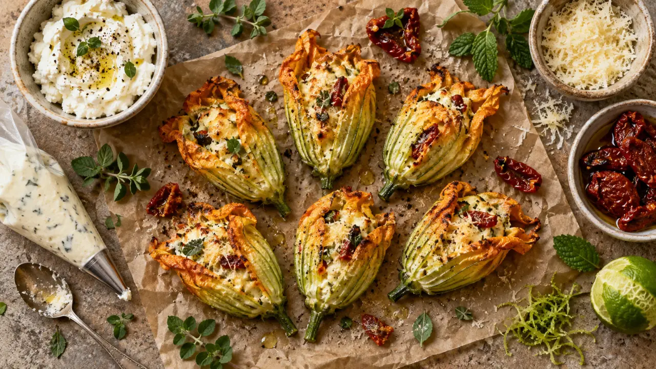 Fleur de courgette recette italienne farcie au four, ricotta et parmesan