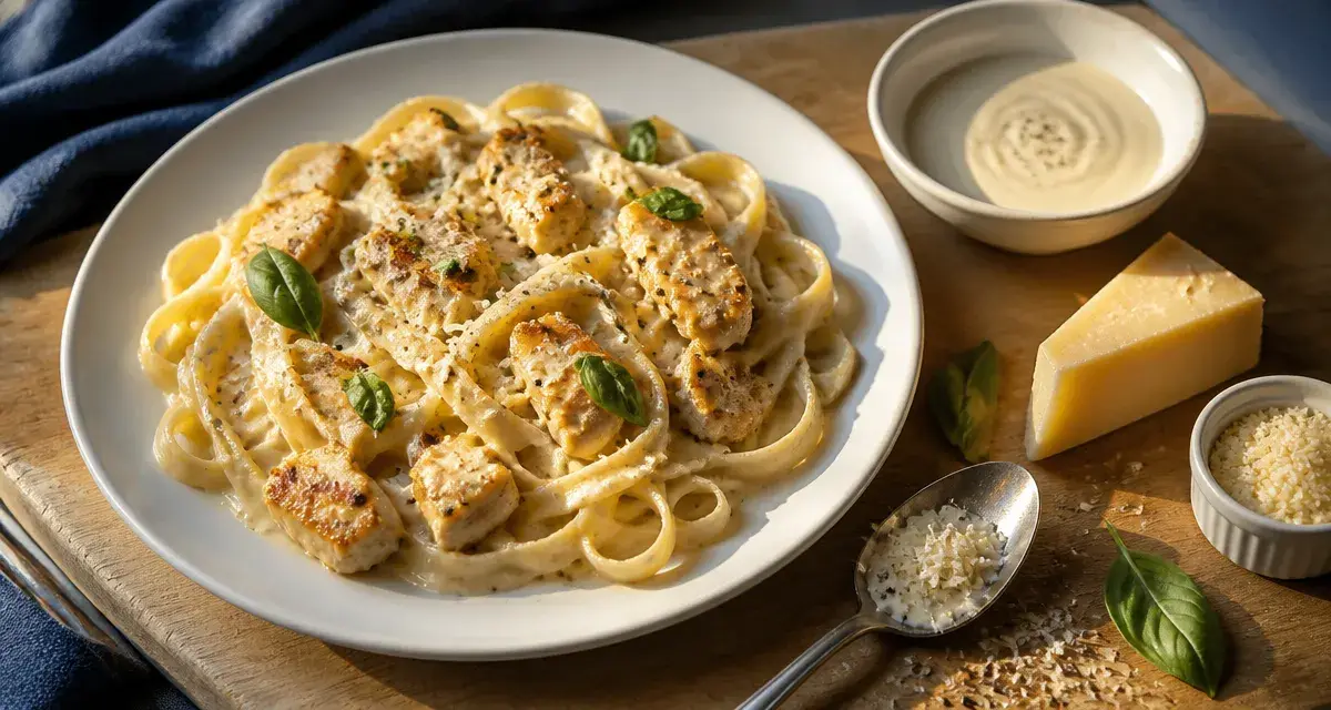 Pâtes au poulet recette italienne crémeuse, fettuccine au poulet