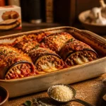 Recette italienne aubergine viande hachée : involtini d’aubergines au four, gratinés à la mozzarella