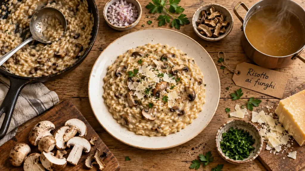 Risotto aux champignons à l’italienne : 3 riz et les gestes pour une mantecatura réussie