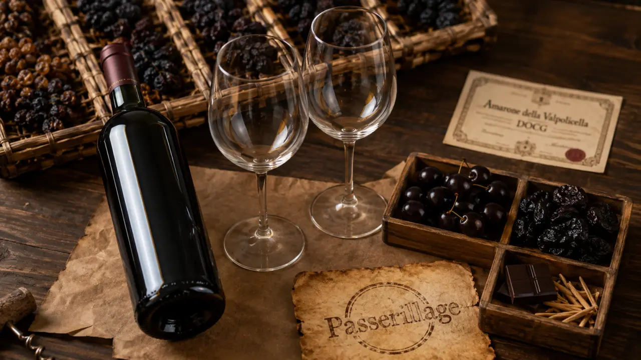 Vin italien Amarone : raisins passerillés et bouteille, 100 jours