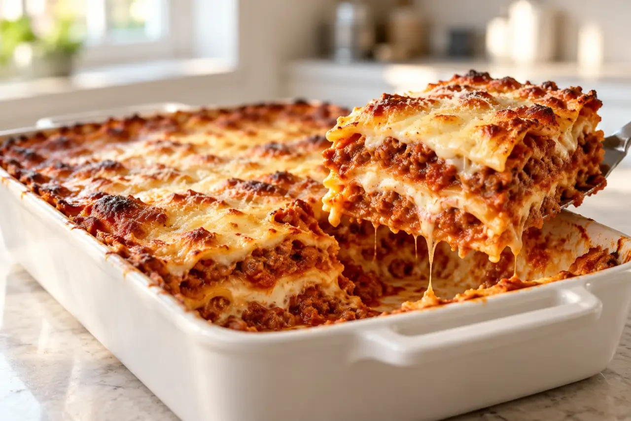 Recette de lasagnes italiennes à la bolognaise avec béchamel et parmesan doré