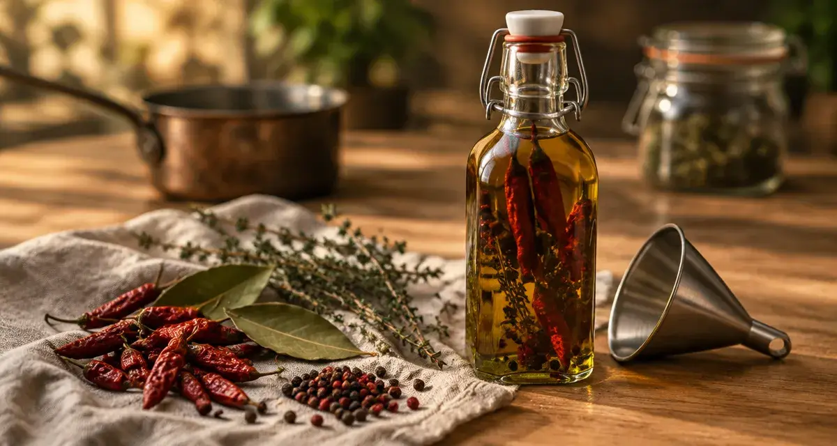Recette huile piquante pizza italienne : huile d’olive pimentée 50 cl